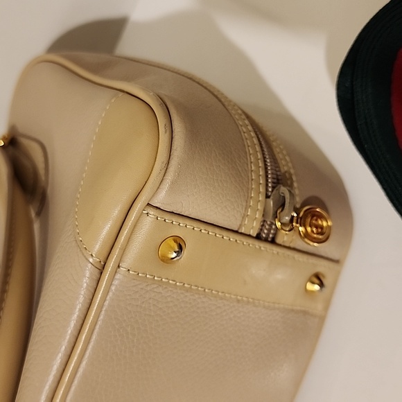 Rare! GUCCI Crossbody Satchel Boston Bag 2-Tone Beige Calfskin +Green Red Strap - Picture 12 of 16